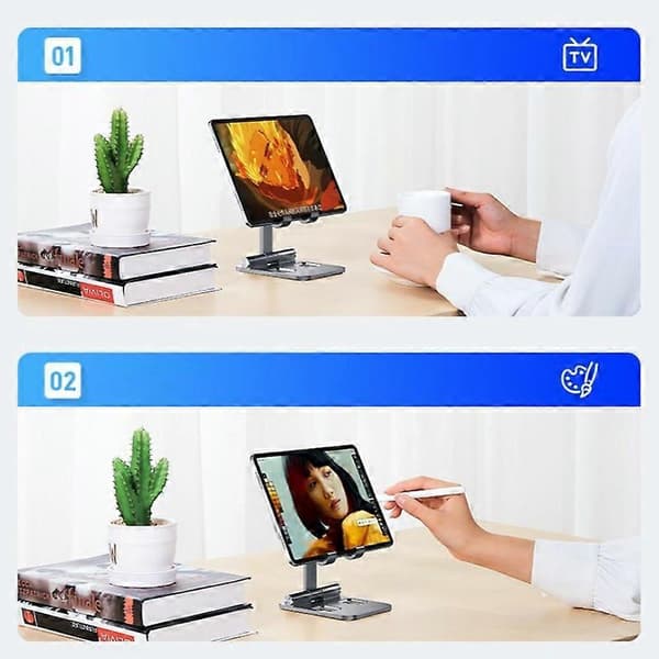 [LCS]YY-003 Sammenfoldelig bordholder til tablet og telefon i aluminiumslegering Silver