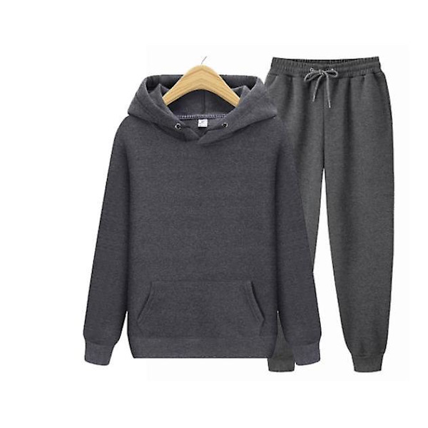 Herr Dam Casual Kläder Kostym Sportkläder Kostym Enfärgad Pullover + Byxor Kostym Julklapp dark gray L