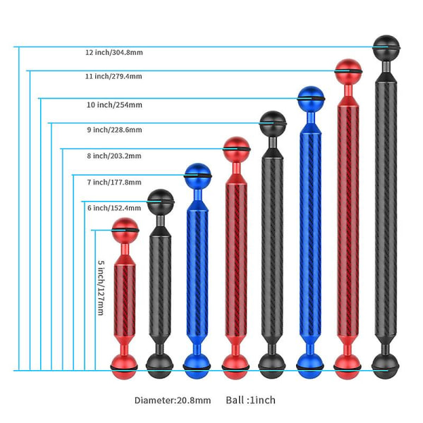 5-12 tum nedsänkbar belysning Fyllning Ljus Arm Diameter 20,8 mm Kolfiber Flytstång Undervattensfotografering Lamparm Flytkraft Cylinder A-6-red