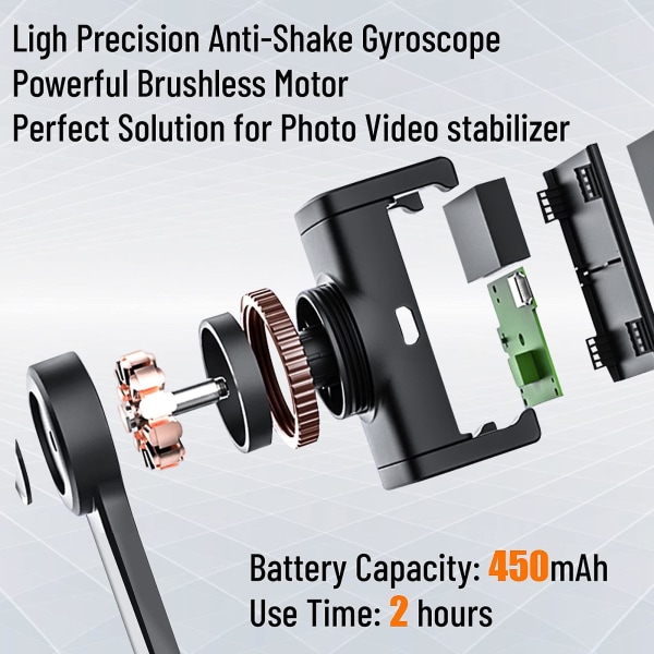 Smarttelefon PTZ Stabilisator, med utvidbar Bluetooth Selfie-stang og Stativ, 1-akse Multifunksjonell Fjernkontroll, 360 Automatisk Rotasjon, Automatisk