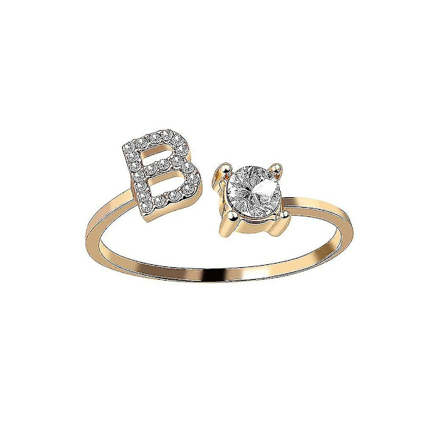 A-z Bokstav Guld Färg Metall Justerbar Öppningsring, Initialer Namn Alfabet Gold Color B