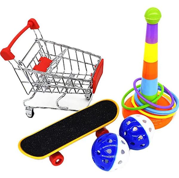 [LCS]5 sæt papegøjetræningslegetøj Mini indkøbsvogn træningsringe skateboardstativ