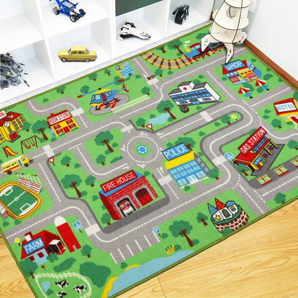 [LCS] Capslpad barnrumsmattor, lekmatta för barn, Bygate 160 x 100 cm, barn KLB
