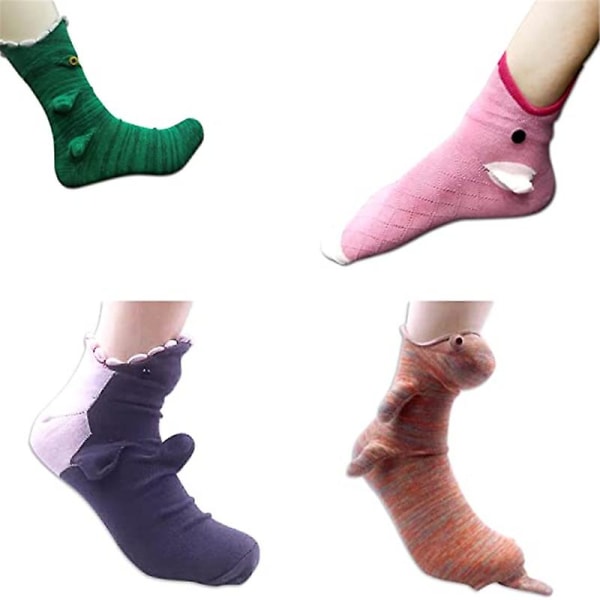 Stickade Krokodilsockor för Kvinnor/Män Kreativa Djurformade Ankelsockor Vintervarma Inomhusgolv