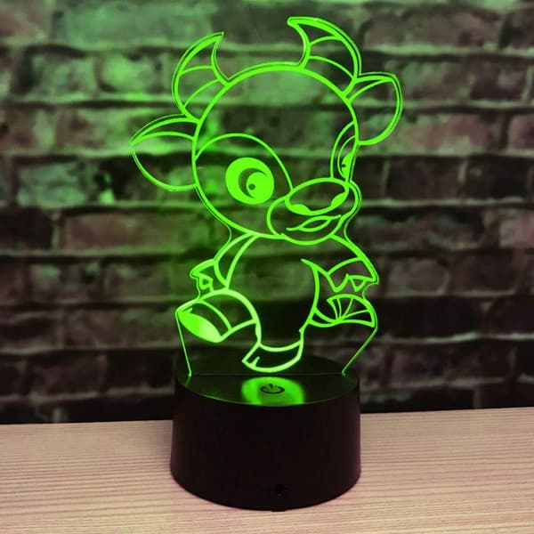 [LCS]3D Ko Natlampe Illusion Led 7 Farveskift Touch