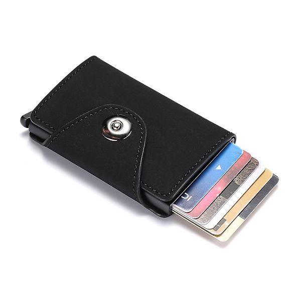 Kreditkortshållare Läder Bifold Plånbok Med Sedelfack Myntficka För Kort Kontanter Black