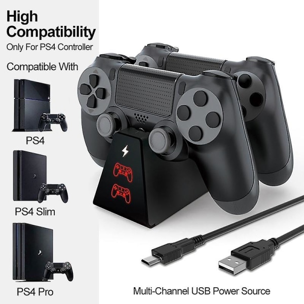 Bärbar batteriladdare dubbel laddningsstation hd för playstation 4 spel ps4 pro slim konsol joystick stativ handkontroll