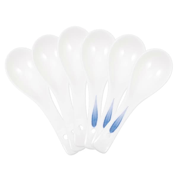 Porslin Soppskedar Keramiskt Material Kök Matsal 5.58X1.77X0.59IN Servering Ris 6st White 14.2X4.5CM