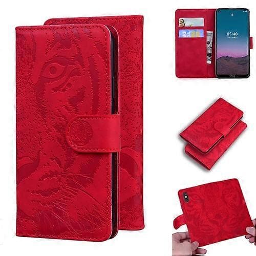 For Nokia 5.4 Tiger-preget horisontal flip-deksel i lær Red