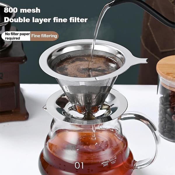 [LCS] Genanvendelig Dobbeltlags 304 Rustfrit Stål Kaffefilterholder Hæld Over Kaffedrypper Mesh Kaffe medium Base