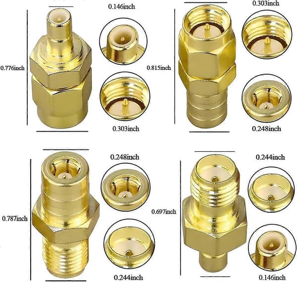 4 stykker SMA til SMB adapterkit, SMA adapter hun til SMB han antennestikkonverter, bilantenneadapter SMA til SMB