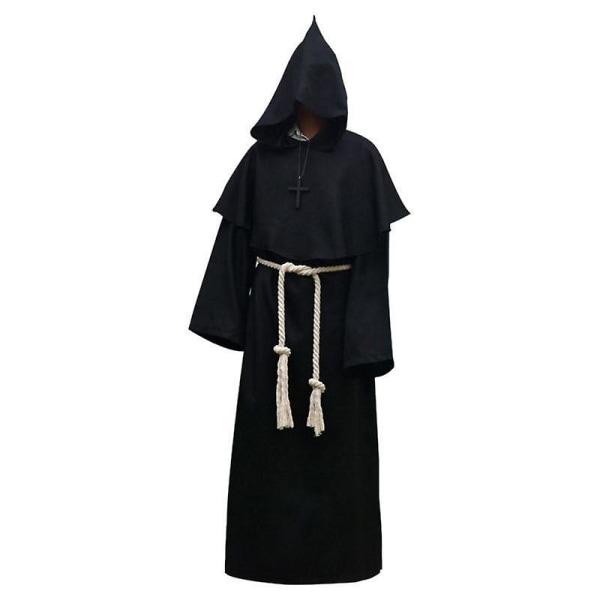 Unisex halloween dräkt huva kappa kostym cosplay munk kostym a Black 2xl