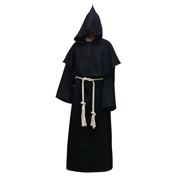 Unisex halloween kappe med hætte kostume cosplay munkedragt a Black 2xl