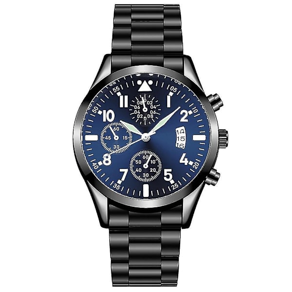 Quartz Armbandsur Klassisk Kalender Herr Business Stålklocka (08 Läder-Guld-Svart)
