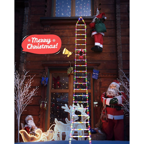 [LCS]3M Christmas Ladder Lights with Santa - 338 LED Christmas Lights, 8 Lighting Modes, Timer Memory Function, Mains Powered (Multicolor)