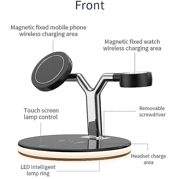 15W Skrivbordsställ Magnetisk Trådlös Laddningsdocka För Iphone 12pro Max 11 Xs Max Apple Watch 6 Snabb Qi Trådlös Laddningsstation Black-EUPlug