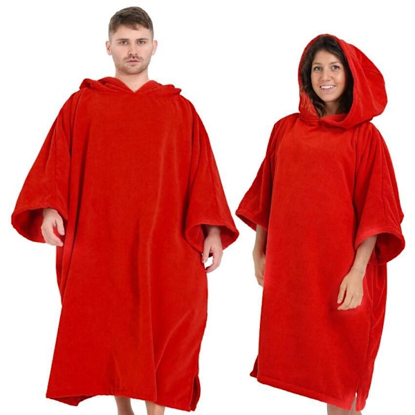 (Rød, XL) Varm Absorberende Poncho, Badekåbe Hjælp Strand Skift, Ponc