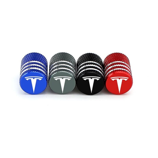 Tesla Model 3/Y auton metalliset pyörän venttiilin hatut 4 kpl Tesla-logolla, renkaan suuttimen pölysuojan koristelutarvikkeet black