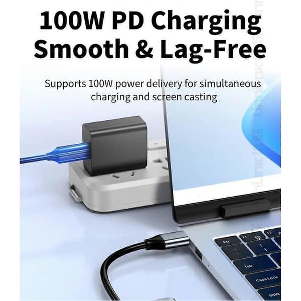 USB C–DisplayPort-sovitintelakka, Type C–DP 1.4+USB 2.0+PD 100W -lataus, DP ALT -tila MacBookille