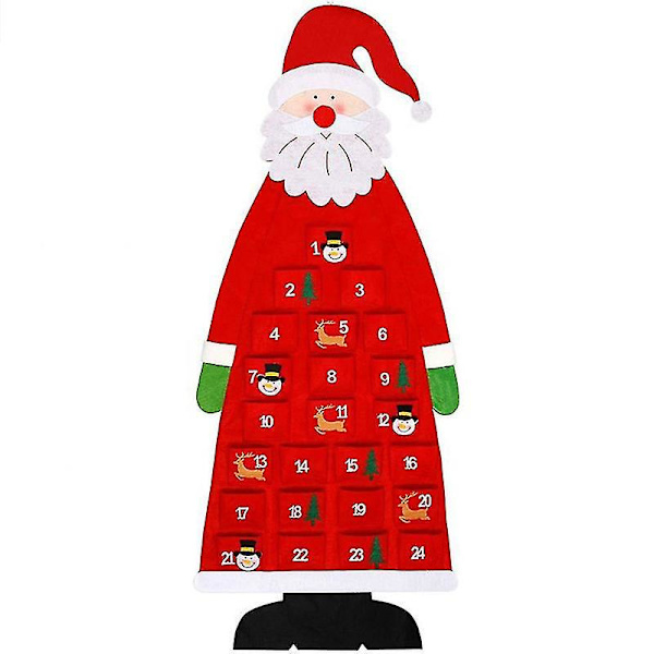Julekalender 3D Julemand Filt Julekalender Med 24 Dages Lommer Jule Nedtælling red