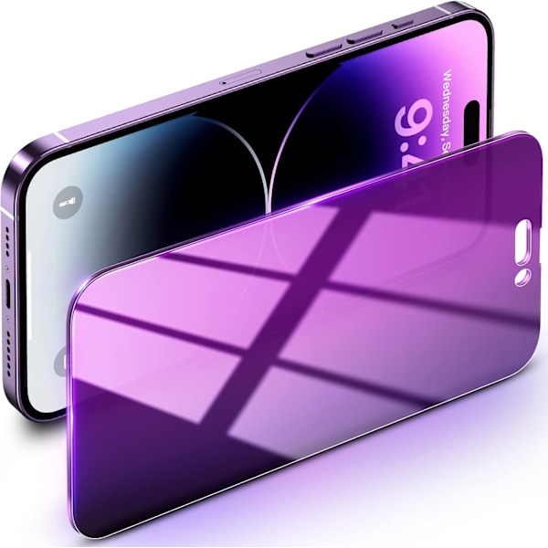 Sekretess Skärmskydd för iPhone 14 Pro Max - Anti-Spion, Anti-Blått Ljus, HD Full Täckning Härdat Glas med Ram, Lila