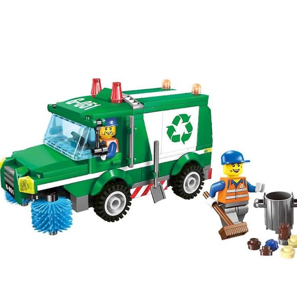 Barn City Street Sweeper sopbil leksak med förare byggstenar