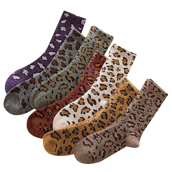 Tykk dame uldstrømper med leopardprint, 7 stk.