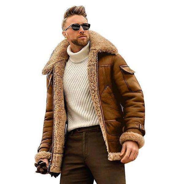 Miesten Lämmin Talvitakki Nahkatakki Turkis Parka Fleece Slim brown 3XL