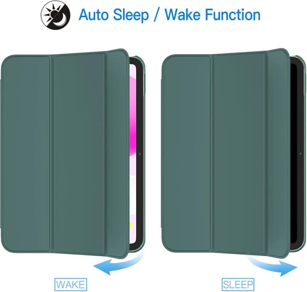Etui til iPad (A16) 11./10. generasjon (2025/2022), Slankt Stativ Hardt Baksideetui Auto Wake/Sleep Funksjon (Tåkegrønn) Dimmig Grön