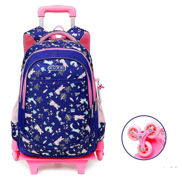 Vagn skolväska flicka vattentät flicka avtagbar barnryggsäck（marinblå）
