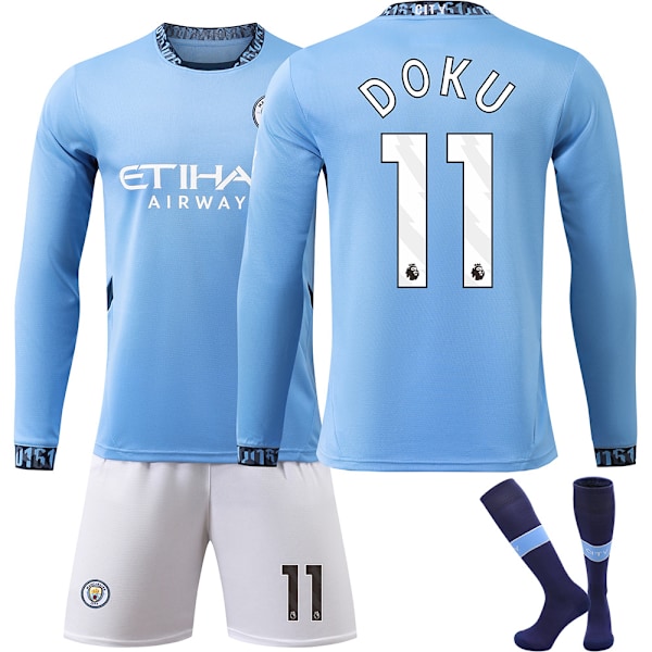 Manchester City Hjemmebanetrøje Langærmet Fodboldtrøje Børn - Størrelse 24-25 Nr. 11 Doku Nr. 11 Doku 2XL No.11 Doku