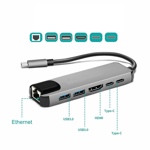 USB 3.0 Typ-C till 4K HDMI PD Ethernet RJ45 Hubb Adapter