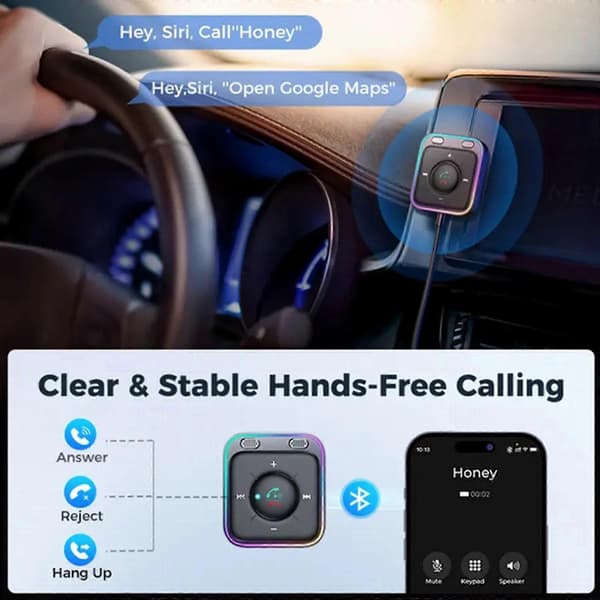 Bluetooth 5.3 Biladaptermottaker - Trådløs AUX USB TF Håndfri Stereolyd