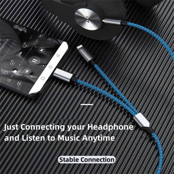Flettet Nylon USB C & Lightning til 3,5 mm Jack Audio Adapter Aux-kabel