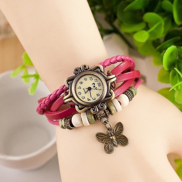 Deffrun Retro Style Flerlager Dam Armband Watch Butterfly Pendant Quartz Wa