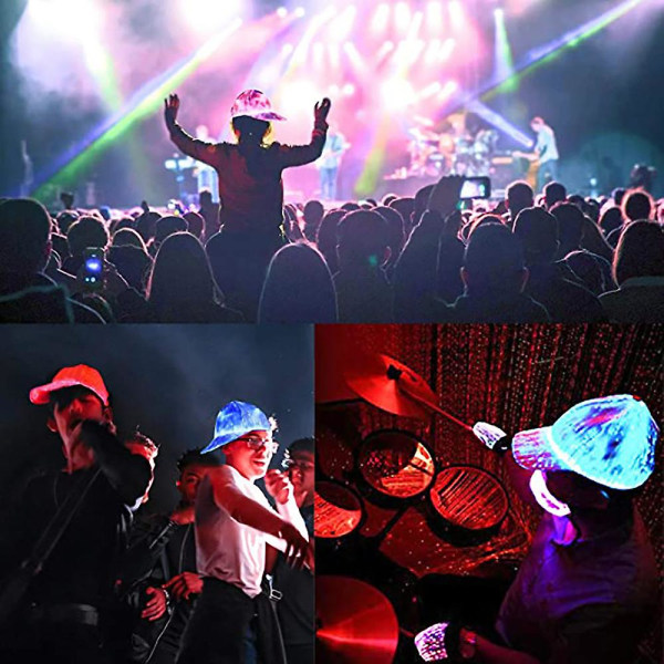 Led Light Up Hatt För Rave Music Xmas Fiber Optic Luminous Hat Party Luminous Props Black