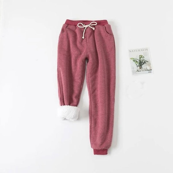 Bekväma träningsbyxor Höst Vinter Dam Träningsbyxor Fleece Byxor Casual Tjock sammet Lös kashmir Wine Red XL