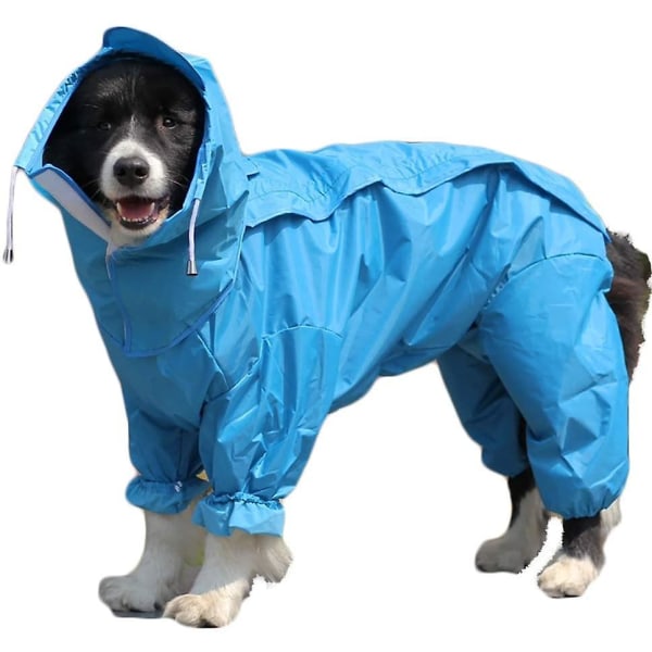 Blå regnjacka för hund med avtagbar luvtröja, kappa med dragsko, 10 storlekar 44cm