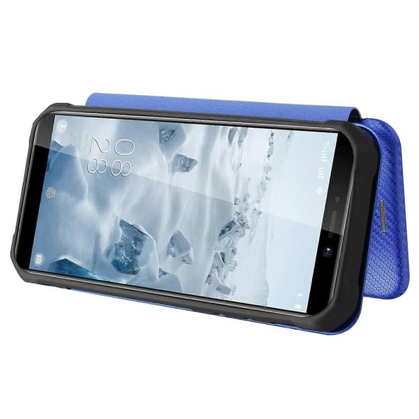 [LCS] För Oukitel WP5 / WP5 Pro kolfibertextur Horisontellt vikbart TPU + PC + PU läderfodral med kortplats Blue
