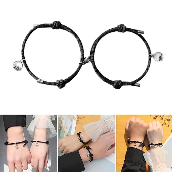 Tiltrekkende pararmbånd magnetisk spenne justerbart flettet tauarmbånd Red