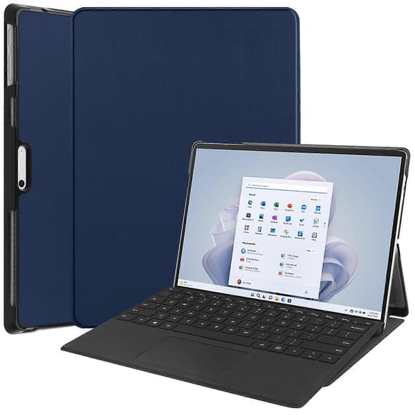 [LCS]For Microsoft Surface Pro 10 Pro 11-deksel PU-skinn sammenleggbart stativ Folio nettbrettdeksel - Grå Multicolor Dark Blue