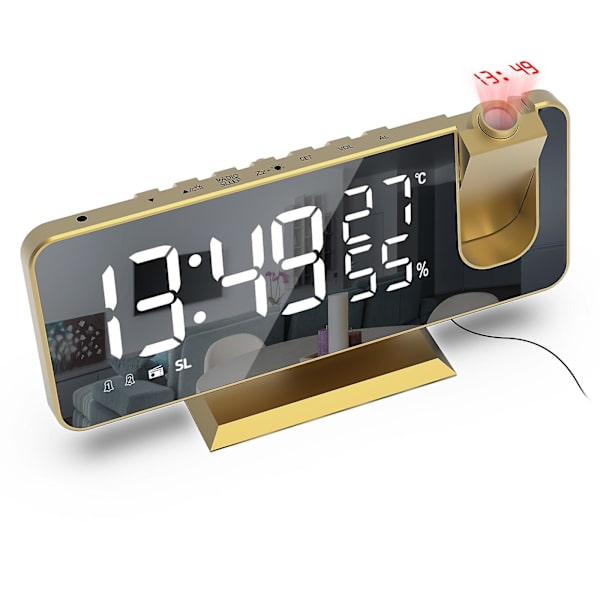 Usb Väckning Fm Radio Tid Projektor Snooze Led Digital Väckarklocka Klocka Bord Elektroniska Skrivbordsklockor Gold