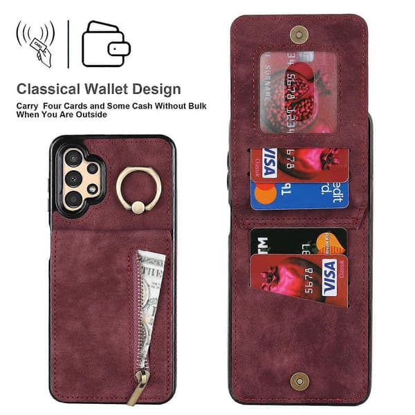 För Samsung Galaxy A13 5G/A13 4G RFID-blockerande stativfodral Retro PU+TPU Plånboksfodral Multicolor Wine Red
