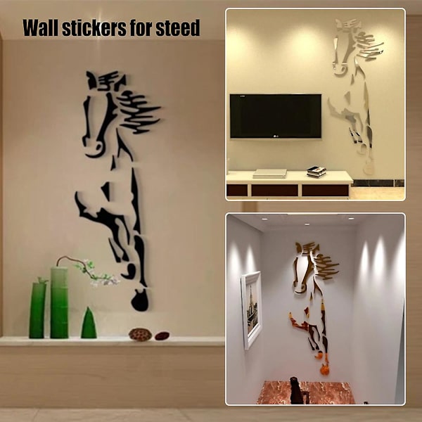 Galopperande Häst Spegel Väggdekor Modern Kreativ Design Väggdekaler 3d Akryl Spegelyta Silver
