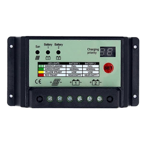 Dubbel batteri solcellsladdningsregulator PWM 12V 24V System Batterier Strömpanel Regulator Laddare (20A As Shown