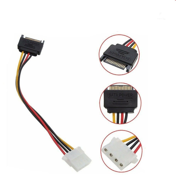 Sata-virtaliitin uros - Molex-naarasadapterikaapeli 15 cm 4-nastainen 15-nastainen