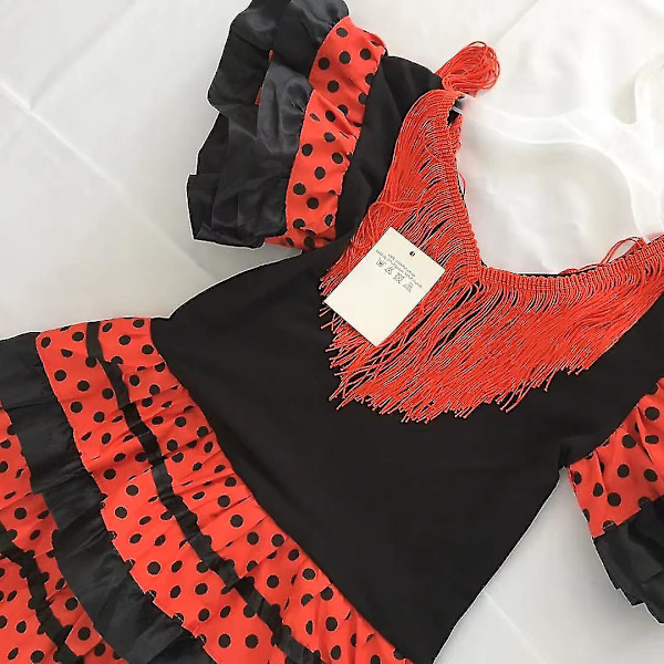 Flickklänning Vacker Spansk Flamenco Dansare Kostym Barn April Sevilla Föreställningar Dansdräkt M(6-8 Å) Red Red Frills M(6-8 Y)
