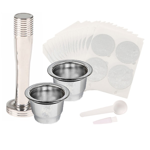 Gjenbrukbare Espressokapsler Påfyllbare Podder Rustfrie Stålkopper Filtre Kompatible for Nespre Line Maskiner med Klistremerker med Aluminiumfolieforsegling