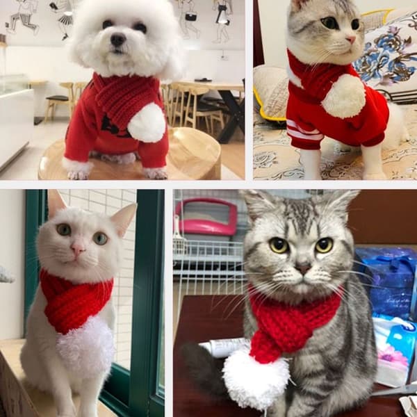 Julehat, halstørklæde og kostume til kæledyr, katte og hunde, M, festlig