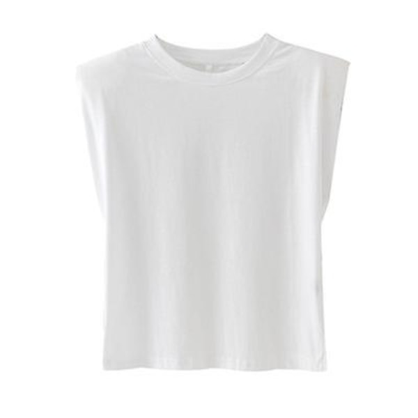Retro axelvadd för kvinnor i enfärgad ärmlös T-shirt White L
